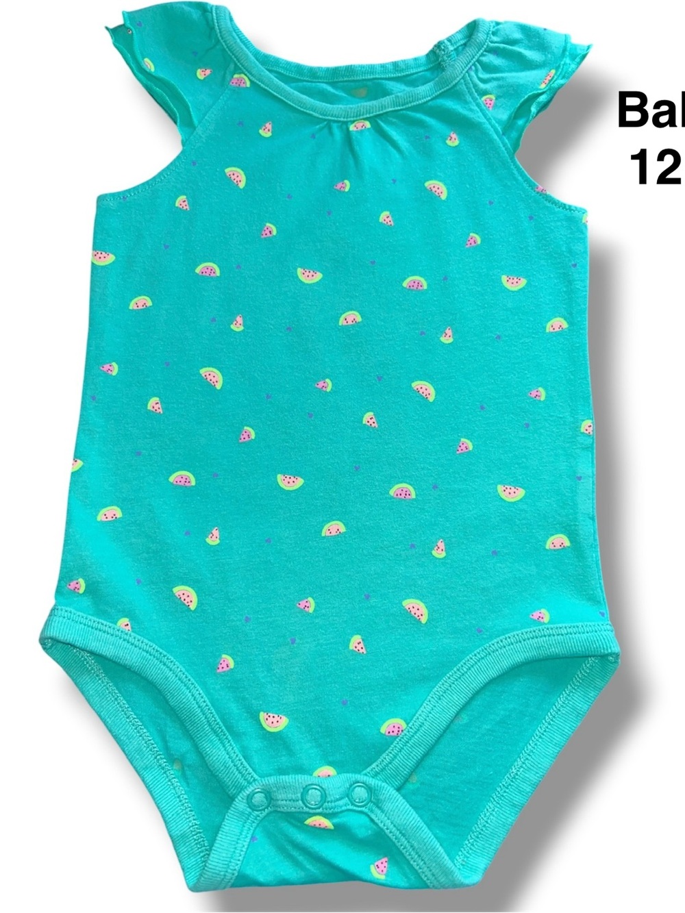 Baby Girls Teal Watermelon Print One-Piece Bodysuit size 12 Month